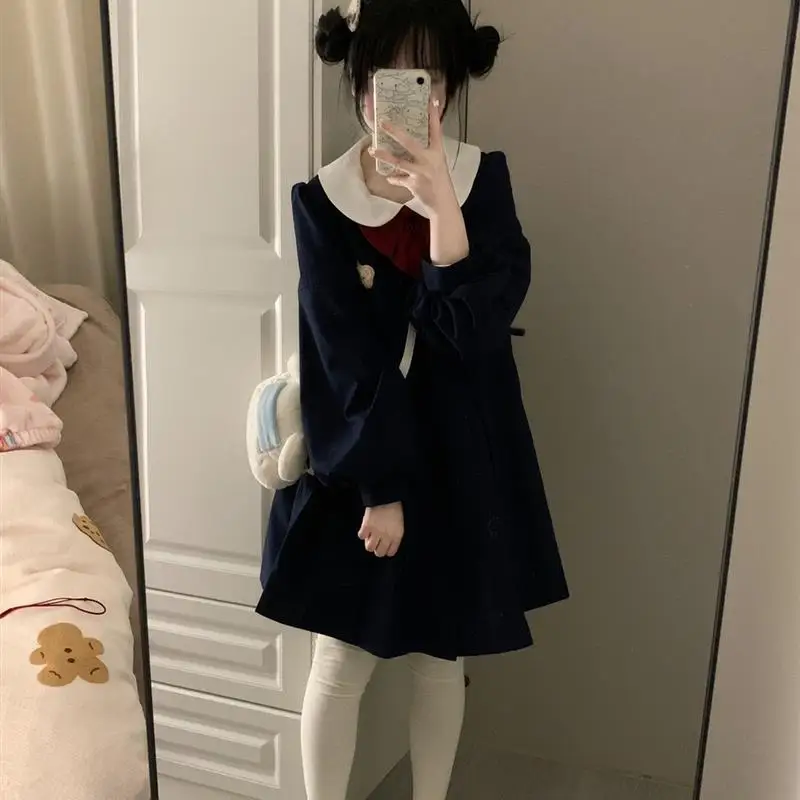 Spring Cute Daily Loose Doll Collar Japan fashion Puff sleeve Kindergarten Mid-Length Outerwear