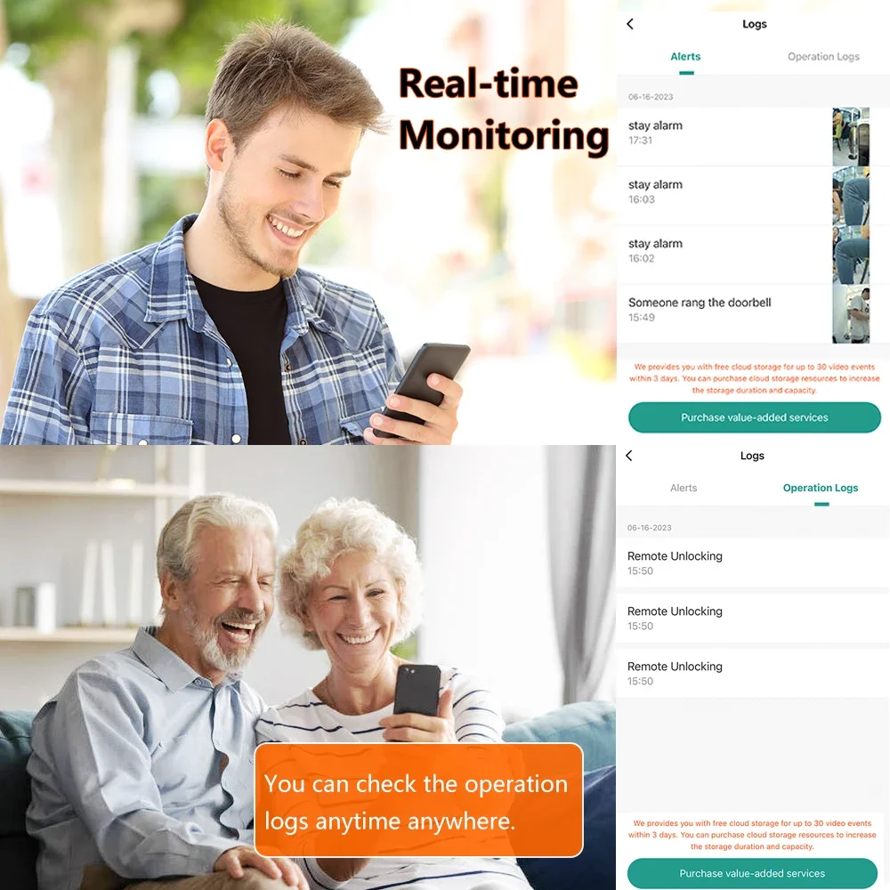 Eseye Видеозвонок в реальном времени Приложение Tuya Глазок Дверной замок Отпечаток