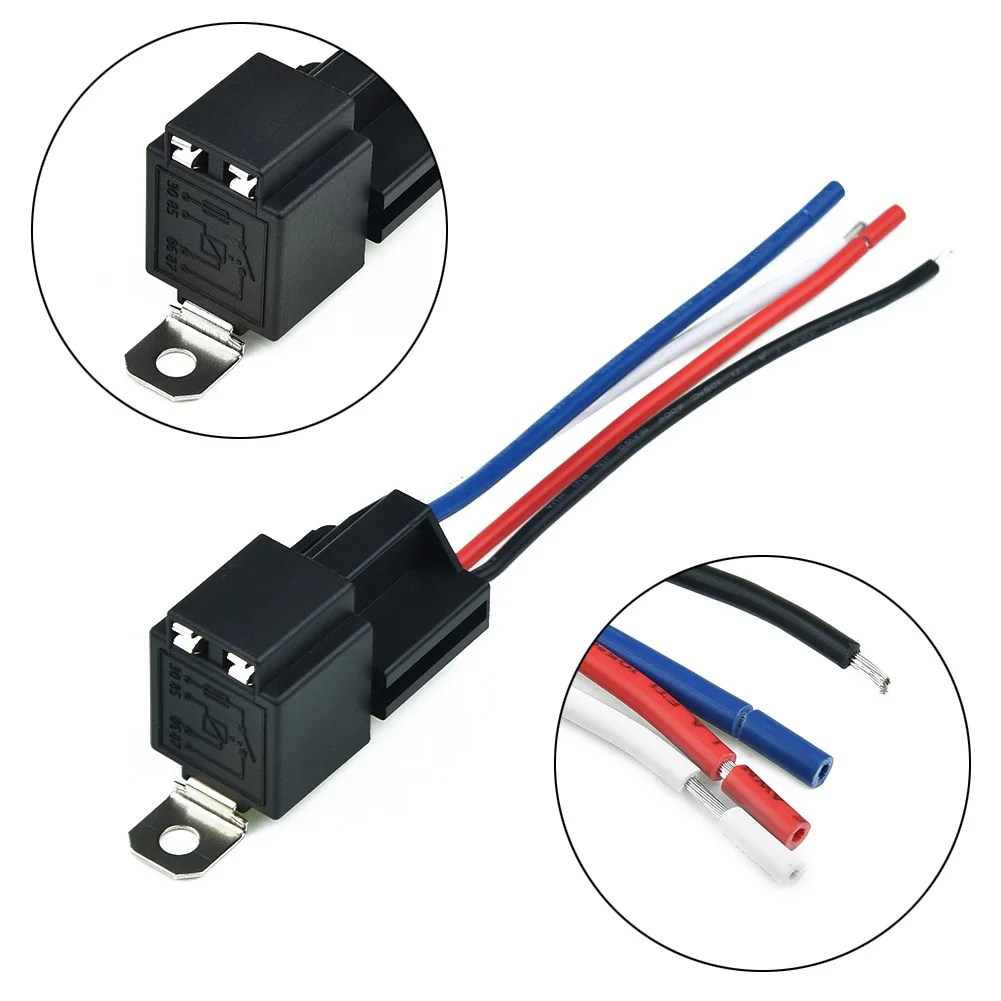 

Car Automotive Fused Relay 12V Relay 4 Pin With Socket Base Wires Fuse Included 30A Amp SPST For Head Light Air Conditioner