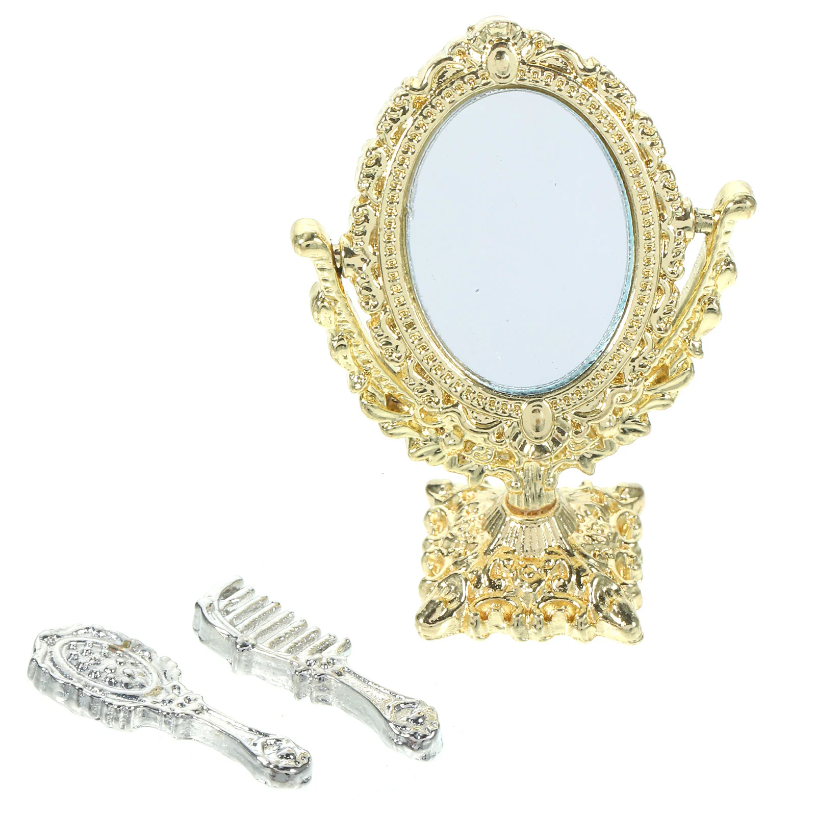 

1 Set of Miniature Makeup Mirror House Accessory Vintage Mirror Model With Comb House Decor