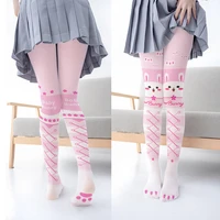 pink 3d printing cat claw pantyhose stockings women cute sweet lolita tight harajuku fashion sexy bottoming stockings cosplay