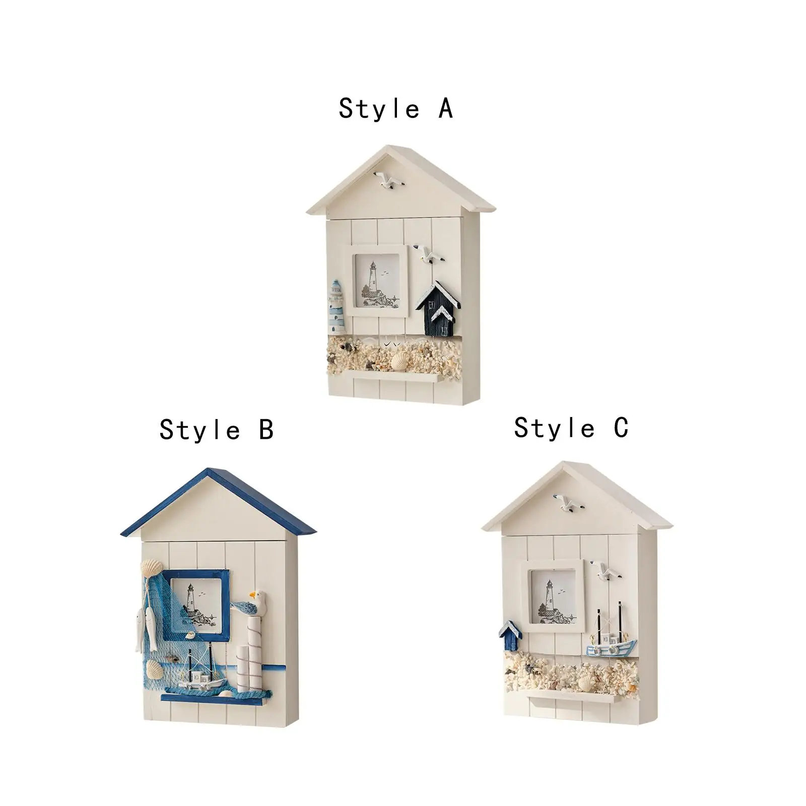 ścienny drewniany schowek na klucze Dekoracja z motywem oceanu 6 haczykami Ręcznie malowana szafka Wieszak do dekoracji sypialni Wytrzymały