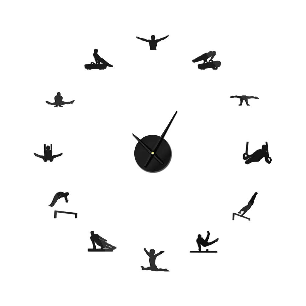 

Doing Exerices Gym Sport Big Time Long Hands Clock 3d DIY Acrylic Mirror Stickers Gift For Gymnast Strong Men Free Shipping