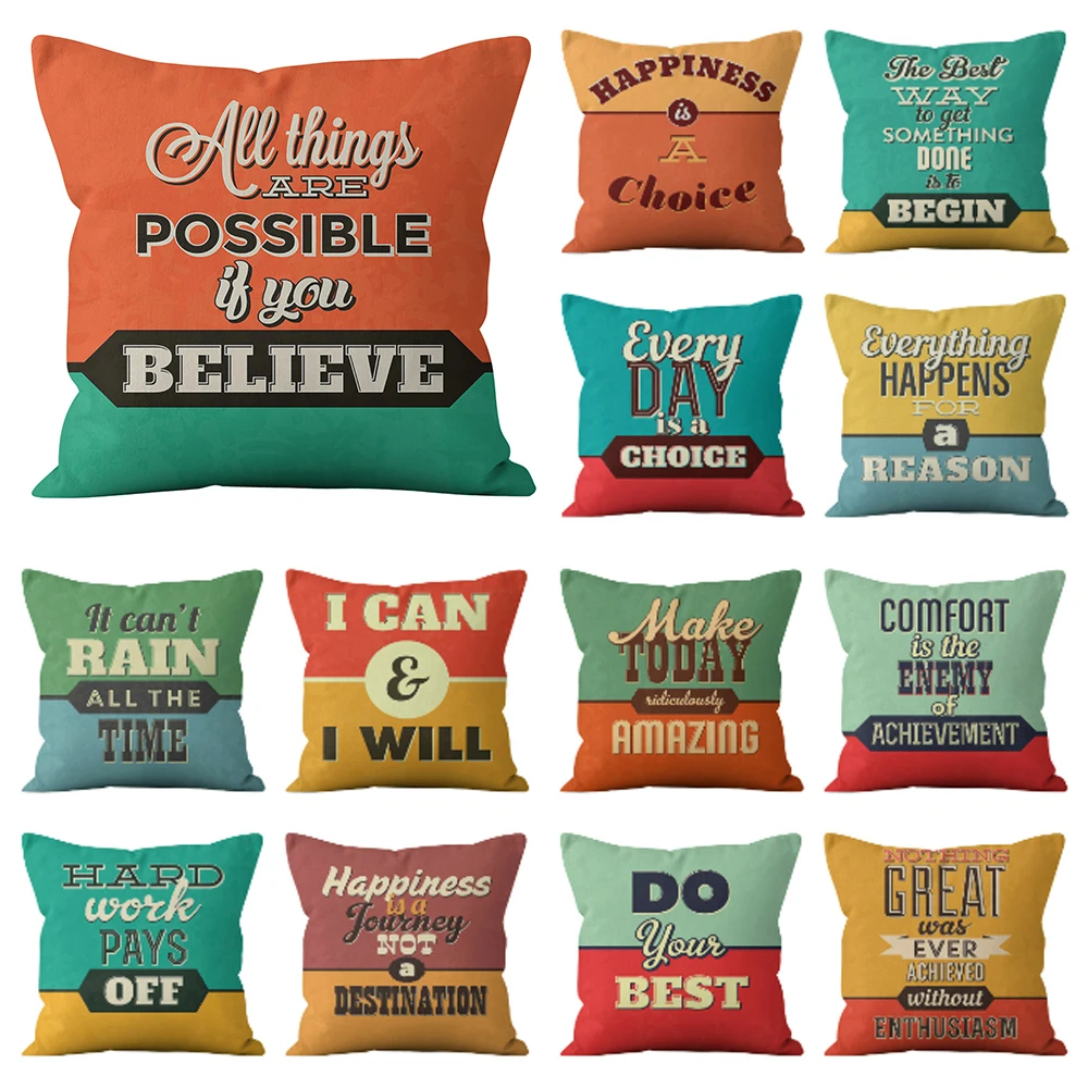 

Inspirational Quotes Letters Vintage Loft Decor Cushion Covers Sofa Pillowcases Bedroom Sofa Home Decor
