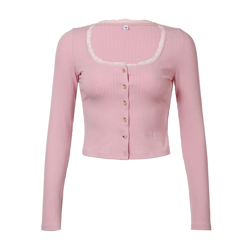 Iamhotty Женская Футболка Y2k С Контрастным Кружевом И Квадратным Вырезом Длинным