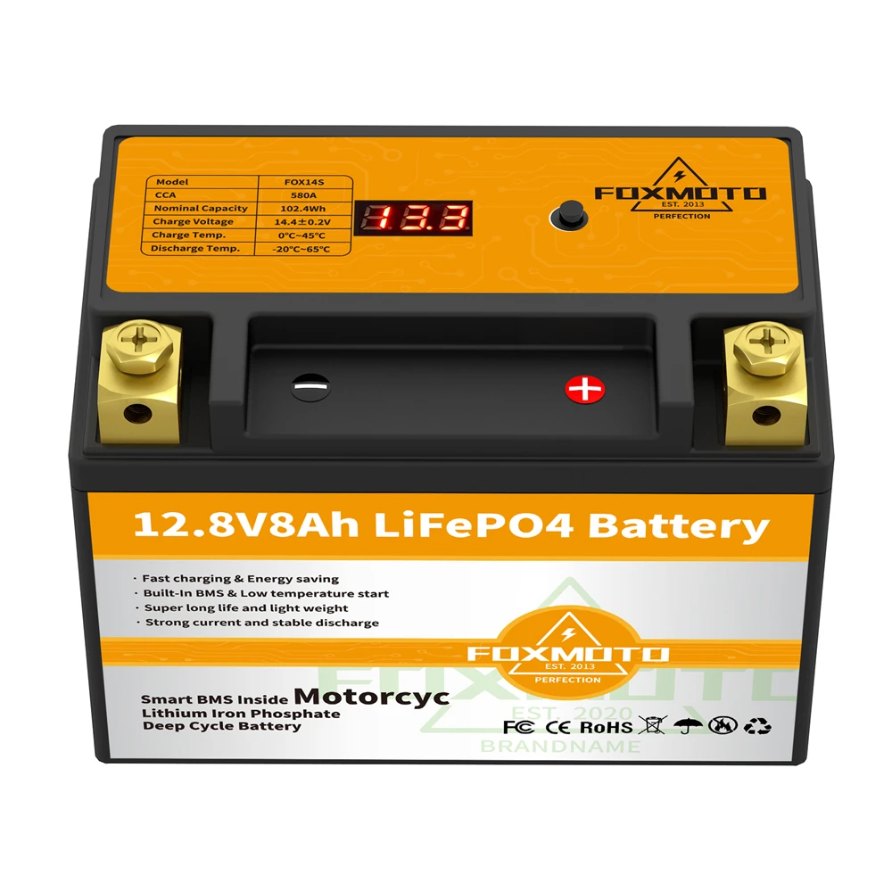Батарея для запуска мотоцикла FOX14S 12 8 В Втч CCA а BMS в литий-железо-фосфатные батареи