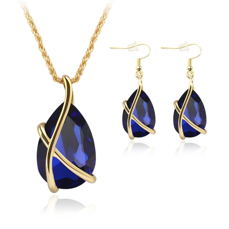 

Women Jewelry Set Party Prom Waterdrop Pendant Necklace With Hook Earrings
