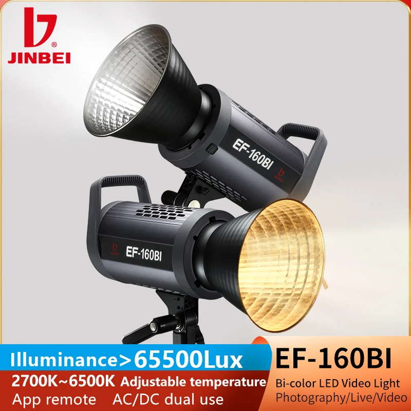 

JINBEI EF-160BI 160W LED Video Light 2700-6500k Bi-color Photography Lamp AC/DC Dual Use With App Control For Tiktok Live Photo
