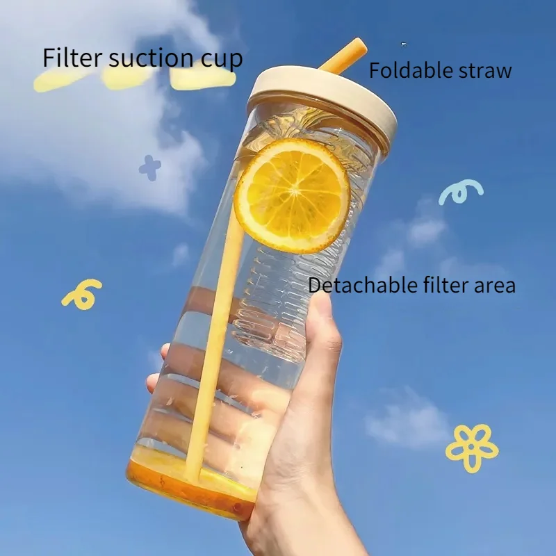 

Reusable Hard Plastic Cup Cups With Lids and Straws Lids Cold Goblet With Straw Transparent Double layer Filtration Water Bottle