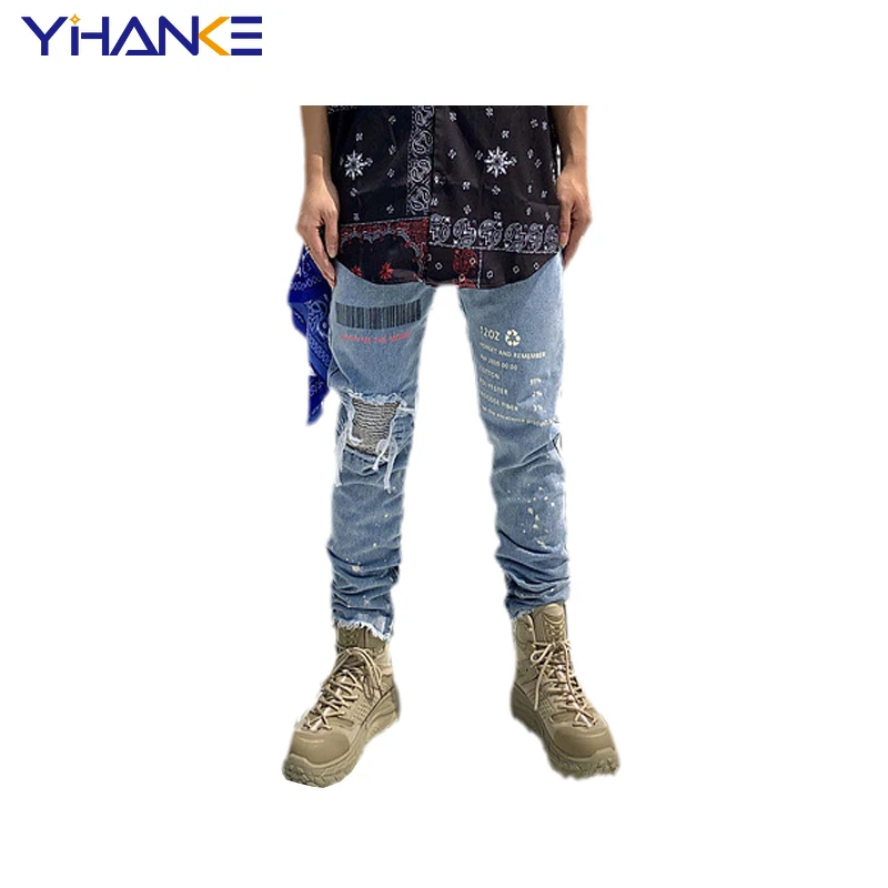 Jeans Men Tide Brand Original High Street Ripped Pants Distressed Paint Splash Printed Pleated Denim Trousers Trend Men Clothing