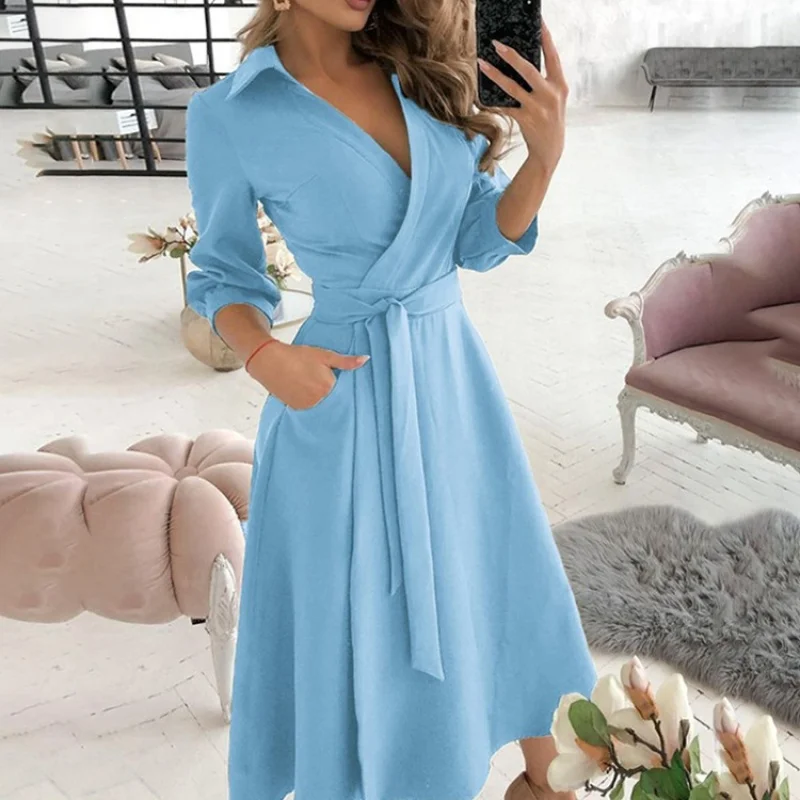

2022Spring New Mature And GenerousVCollar Printed Midi Dress