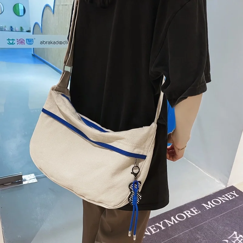 

Сумка-тоут женская холщовая, Модный саквояж на плечо большой вместимости, однотонная сумочка-Кроссбоди в стиле Харадзюку, простой дизайнер...