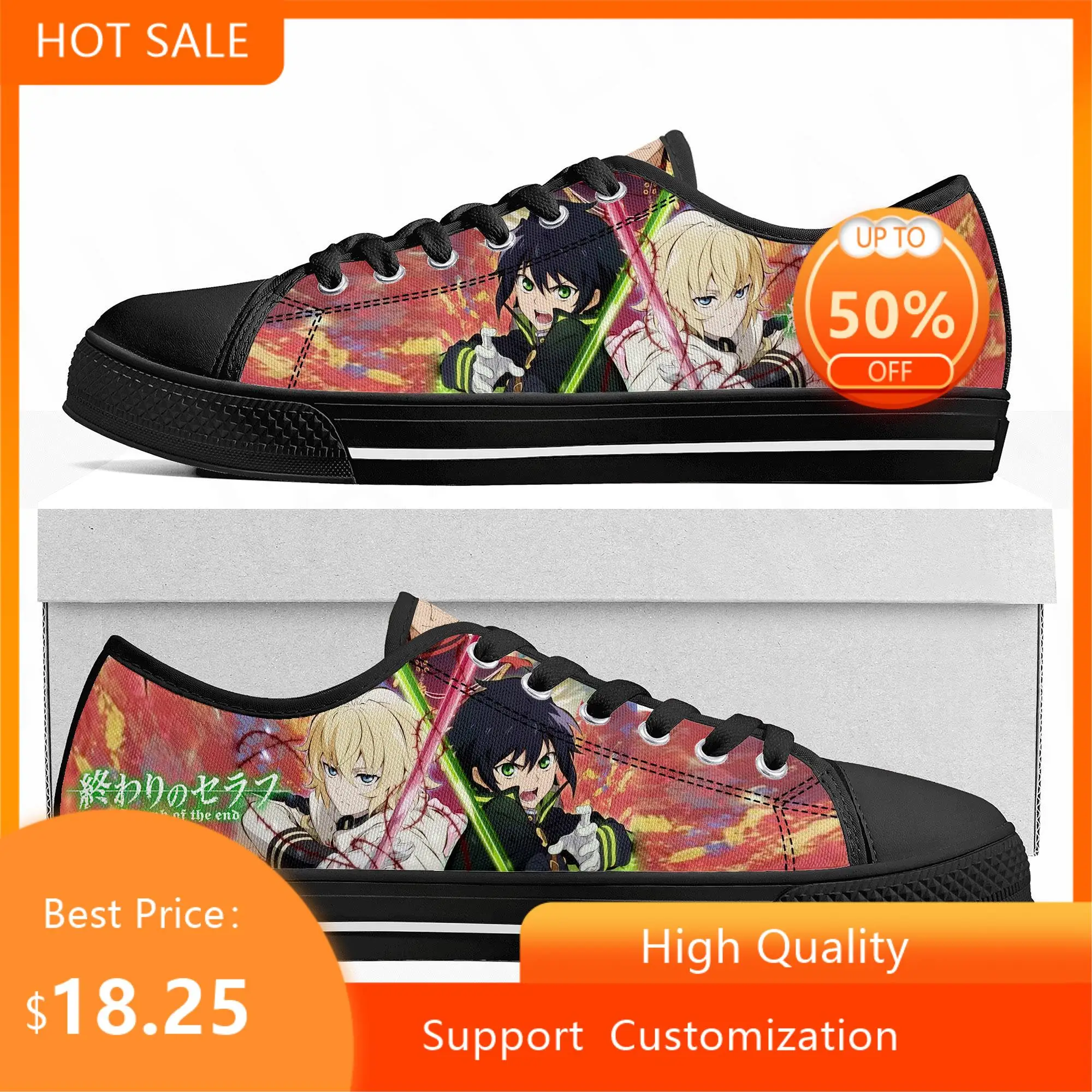 

Низкие кроссовки Seraph Of The End Hyakuya Yuichiro для мужчин и женщин, подростков, высококачественные парусиновые кроссовки, обувь для пар, обувь на заказ