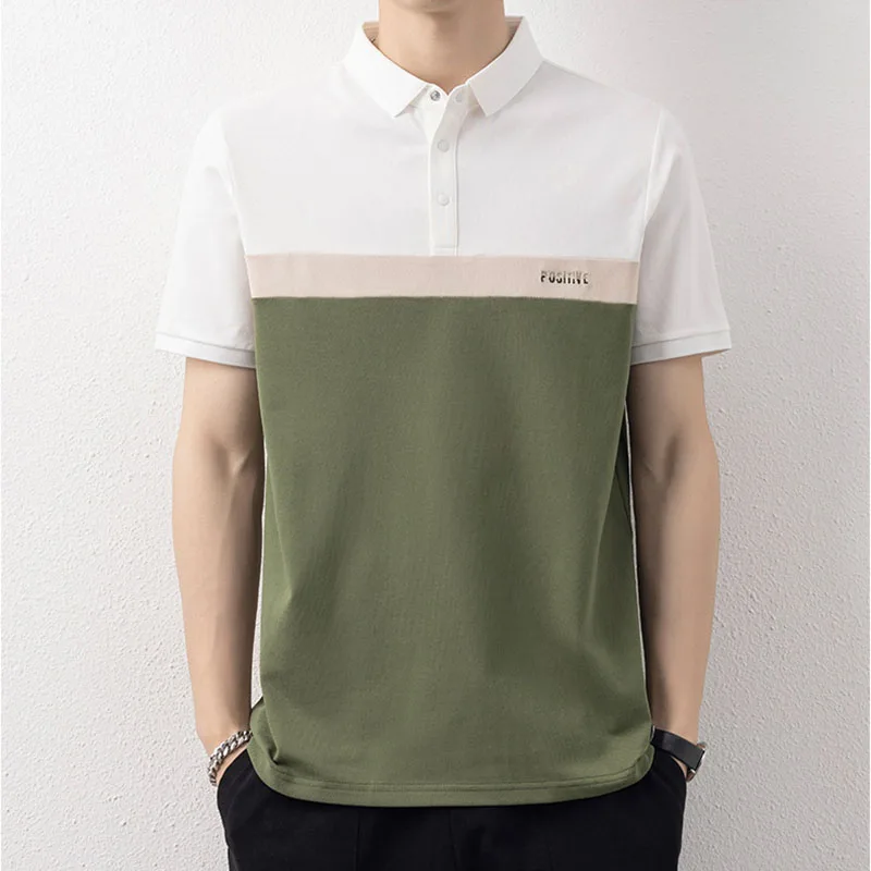 

Рубашка-поло мужская с вышивкой, модная уличная одежда с короткими рукавами, деловая футболка с лацканами, в стиле пэчворк, повседневный Свободный Топ, лето 2023