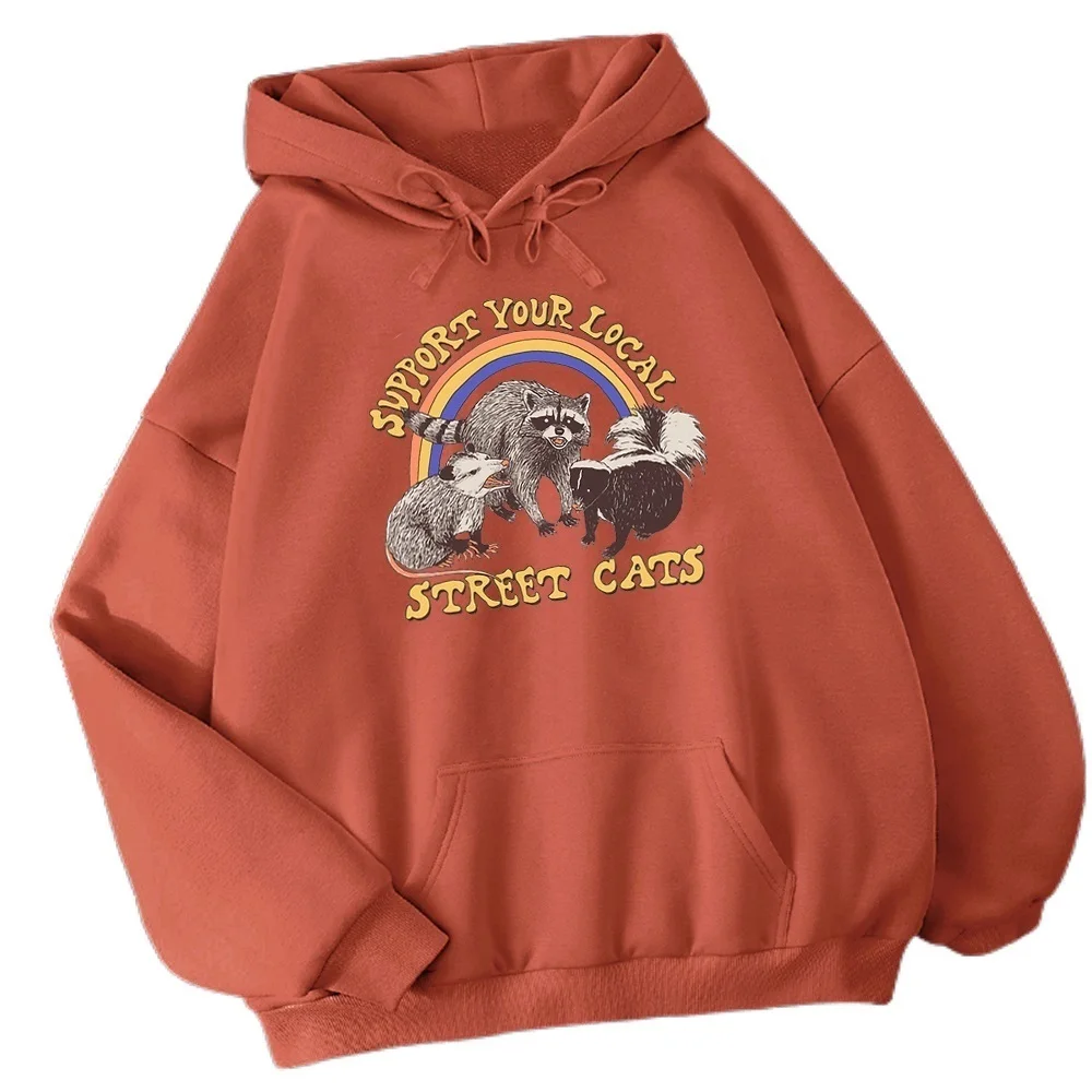 

2022 NEW Support Your Local Street Cats Print Women Hoodie Cartoons Crewneck Clothes Vintage Loose Sweatshirt Street Hip Hop