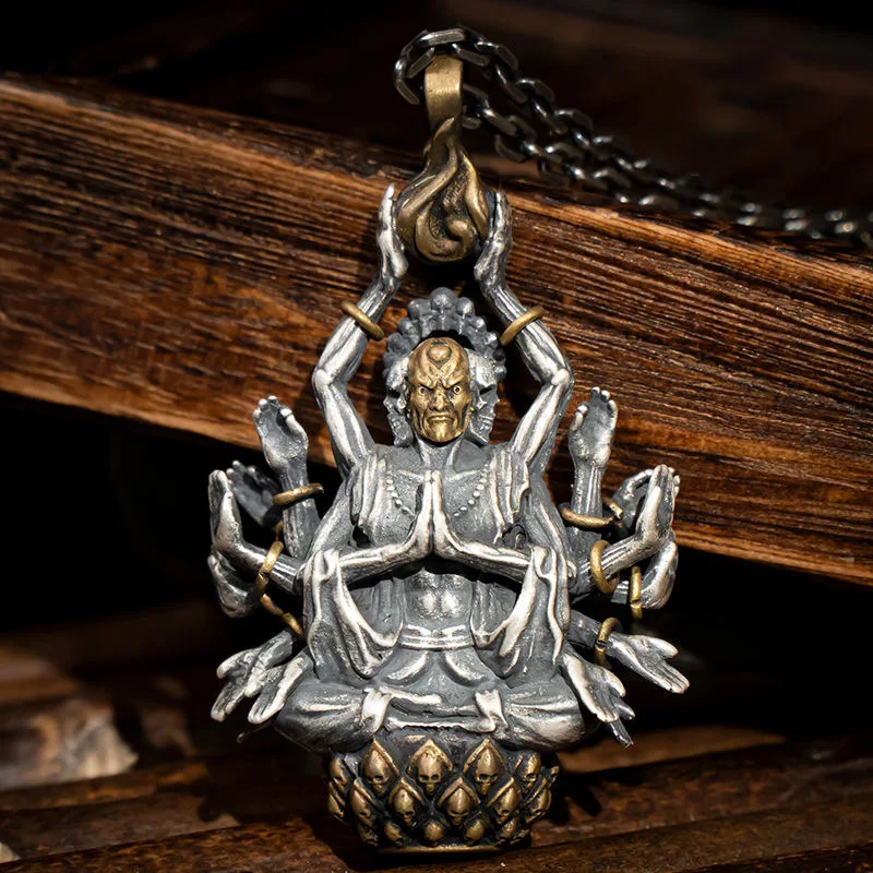 

Domineering Parinirvana Skull Pendant Necklace Thousand-hand Bodhisattva Long Chain Amulet Necklace for Men Women Jewelry