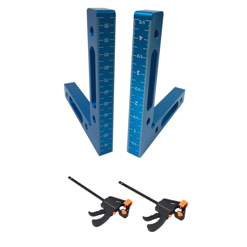 

2 Pcs 90 Degree Positioning Squares Right Angle Clamps Corner Clamping Square With 2 Pcs 4 Inch F-Shaped Bar Clamps