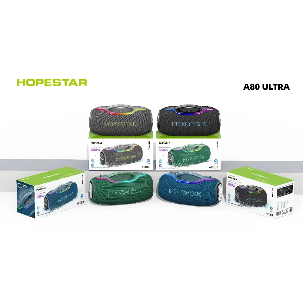 Портативная колонка HOPESTAR A80 ULTRA 650W с аккумулятором 40000 мАч, водонепроницаемая (IPX6), для вечеринок на открытом воздухе, с RGB-подсветкой (art.: 3920db4dff110) - 3920db4dff110