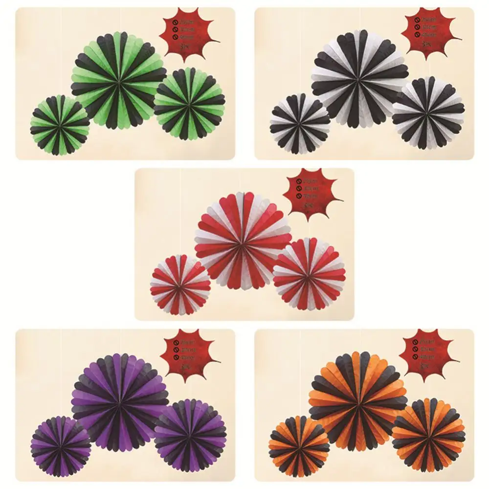 

3Pcs/Set Hanging Paper Lantern Decorative Tissue Paper Fan Pompoms Flower Honeycomb Ball DIY Banner Halloween Party Decor