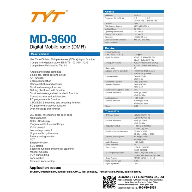 Лидер продаж DMR цифровое автомобильное радио TYT MD-9600 50 Вт VHF UHF высокая мощность