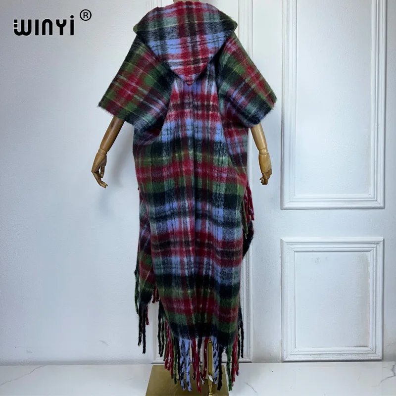WINYI Африканское пальто с капюшоном для женщин клетчатый принт зимний кардиган
