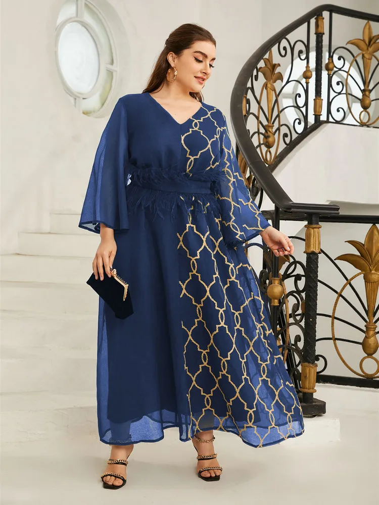 

TOLEEN Women Plus Size Large Elegant Maxi Dresses 2022 V-Neck Slim Waist Vintage Oversized Long Dress For Casual Evening Party
