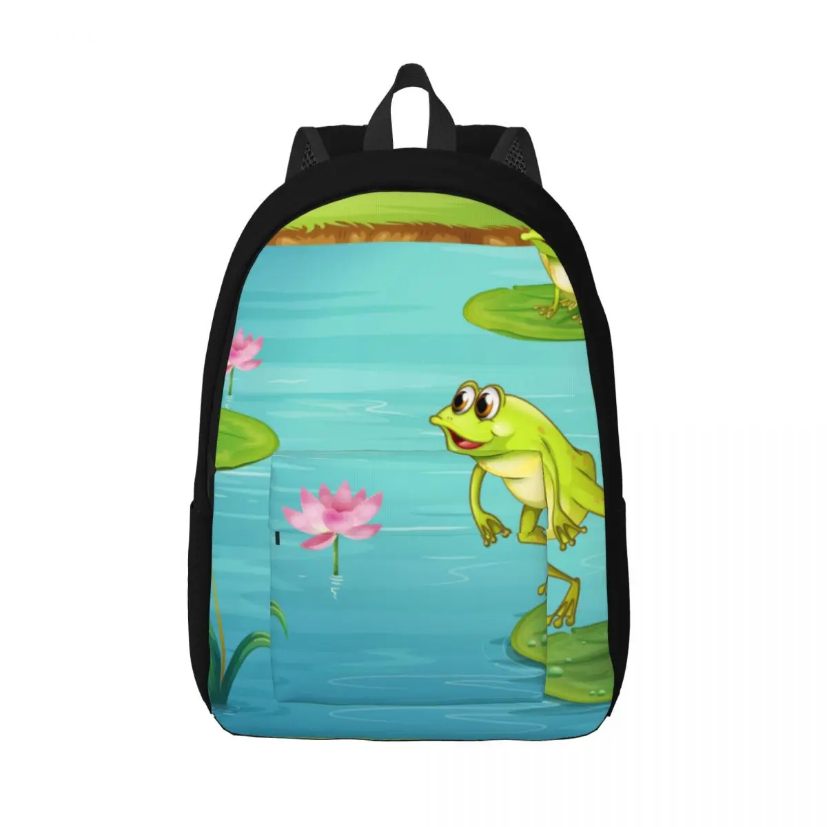 

Cartoon Frog In Pond Backpack Unisex Travel Bag Schoolbag Bookbag Mochila