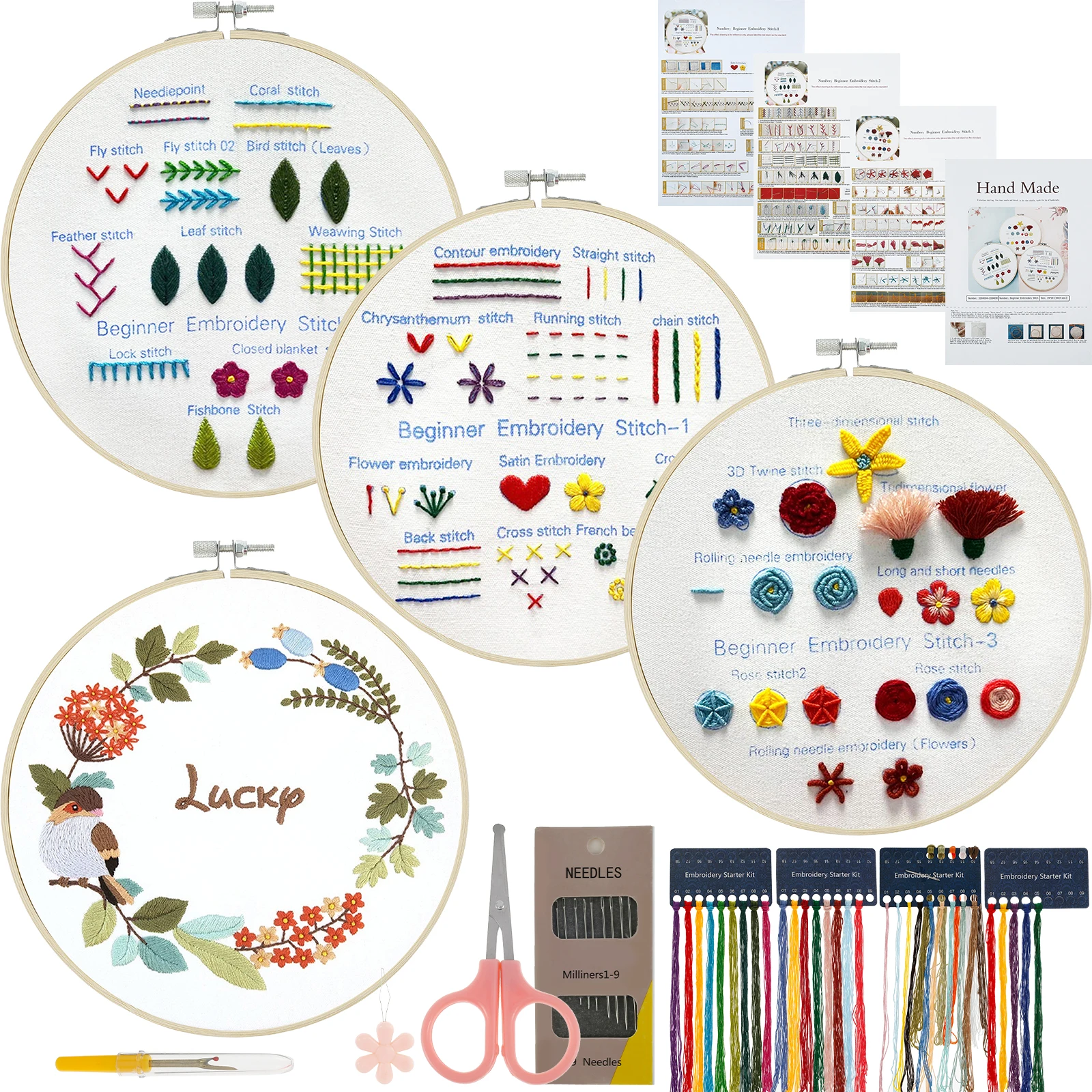 Kit Embroidery Stitch Practice For Beginner Cross Stitch Set Needlework Hoop Handmade Sewing Art Craft Kit
