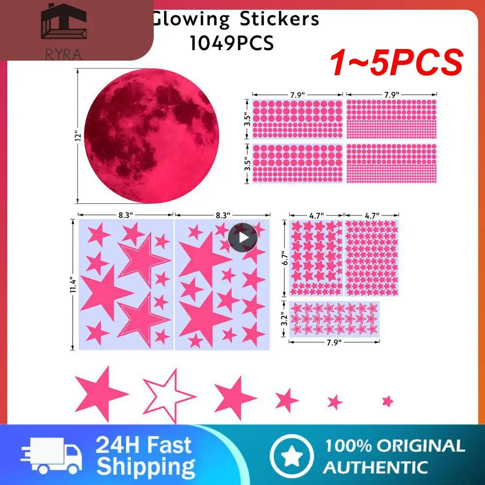 

1~5PCS New Hot Sale Aesthetic 5/12cm 3D Luminous Glow In The Dark Moon Wall Sticker Removable Decoration Fluorescent Sticker