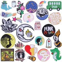 vintage moon girl badge embroidery patch clothing thermoadhesive patches for clothes sewing punk dragon appliques for t shirts