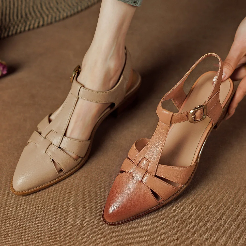 Женские босоножки из овечьей кожи с тонкими ремешками и Т-образным ремешком