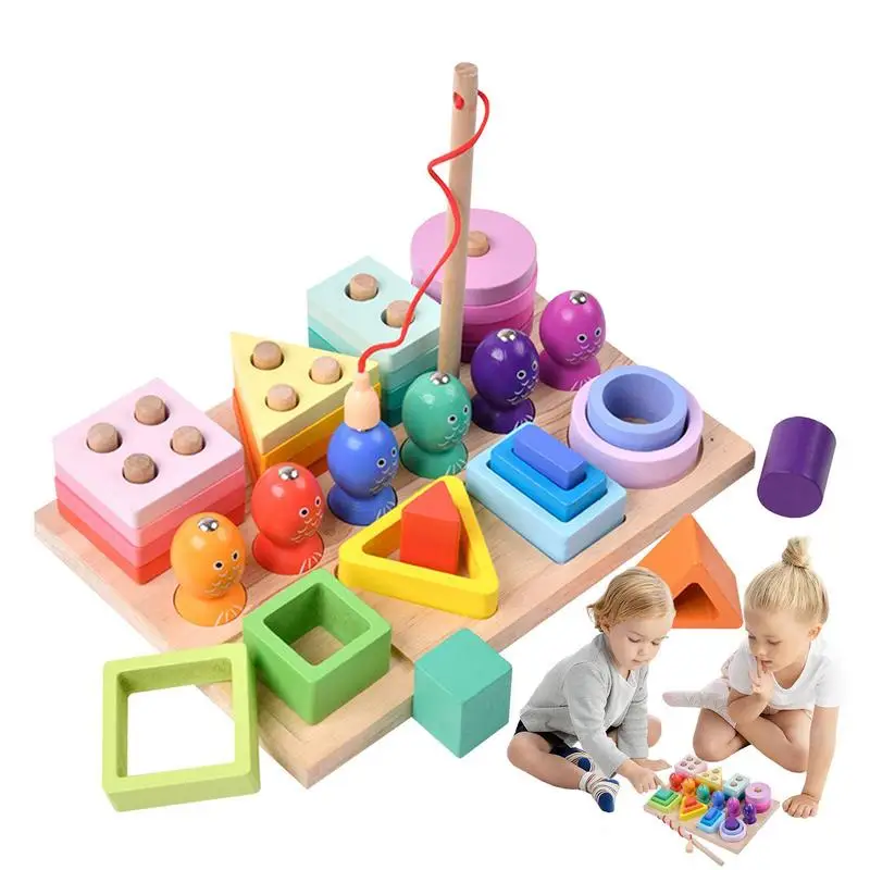 

Kids Fishing Learning Toys 3-in-1 Fishing Game Leaning Toys Wooden Kid Friendly Learning Toy For Color Perception Gone Fishing