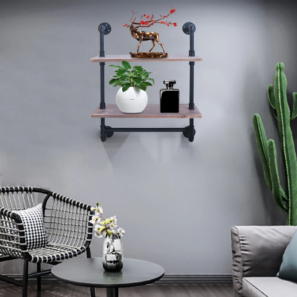 

Industrial Pipe Shelf, 2-Tire Vintage Floating Shelf , Wall Mounted Shelf With Towel Bar For Living Room, Bathroom, Bedroom