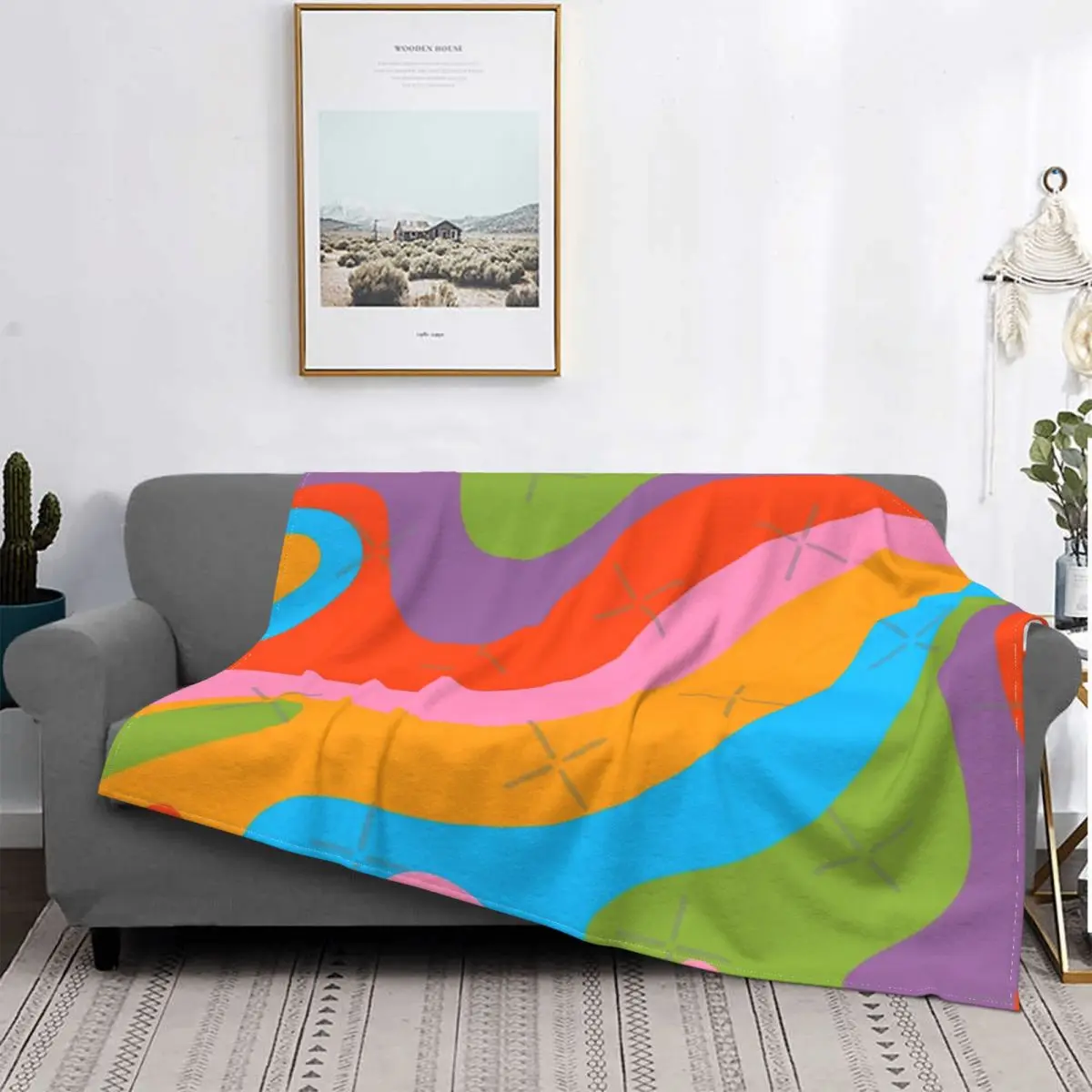 

Retro 70S Rainbow Swirls Blanket Bedspread On The Bed Throw Bedspreads For Double Bed Ultralight Decorative Sofa Blankets