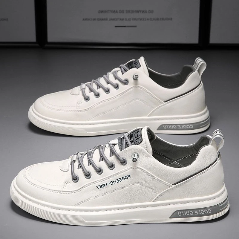 

Кроссовки мужские из ПУ кожи, на шнуровке, белые