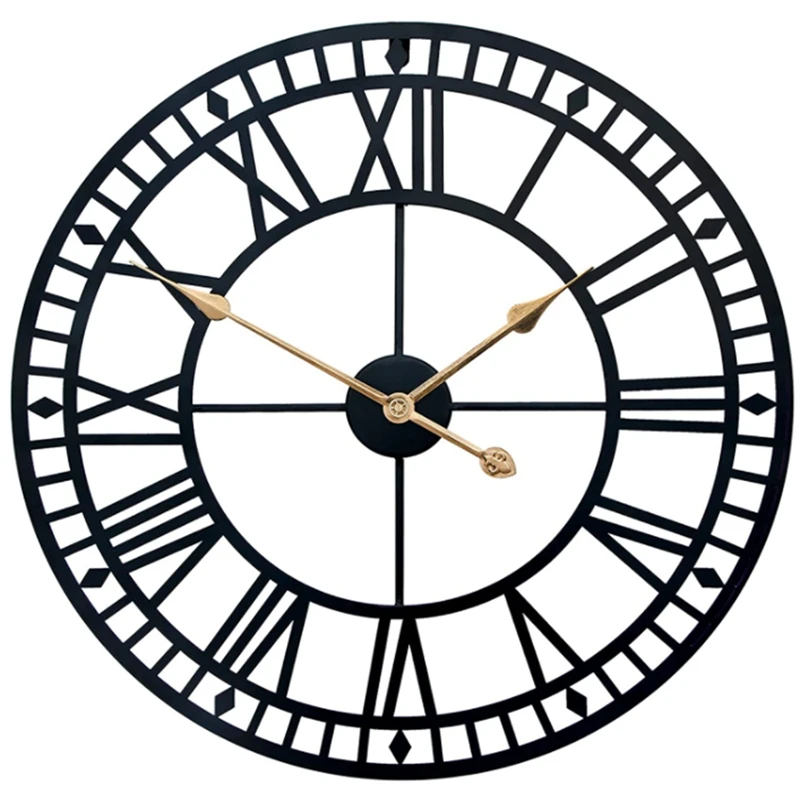 

Настенные часы, черные металлические часы-скелетоны в стиле ретро, тихие кварцевые часы с римскими цифрами для домашнего декора
