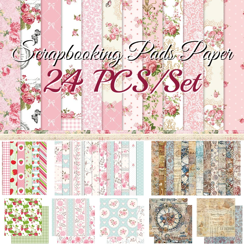 

24Pcs/Set Flower Plants Fruit Gear Wheel Material Paper Pads Craft Paper DIY Photo Album Scrapbook Hand Account Decor 6-inch