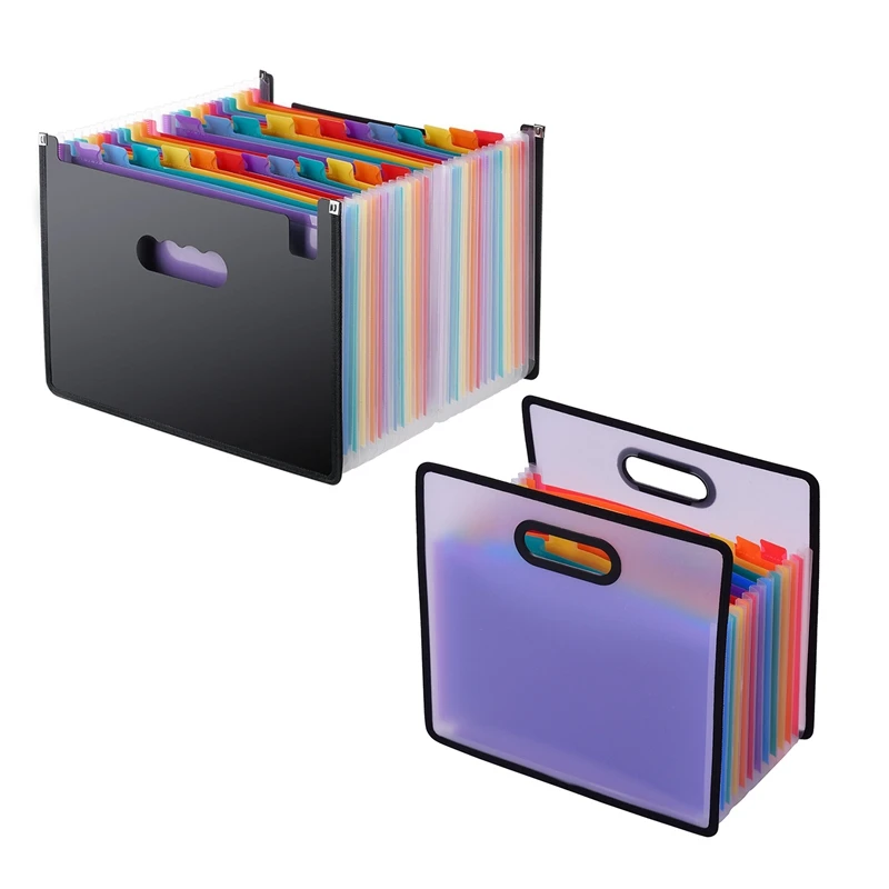 

2 Pcs Accordion Expanding File Folder A4 Paper Filing Cabinet Portable Receipt Organizer With File Guide 12 Pockets & 24 Pocket
