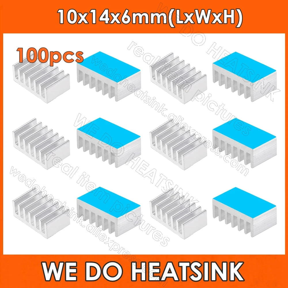 

WE DO HEATSINK 100pcs 10x14x6mm Aluminum Heatsink Radiator Cooler With Thermal Heat Transfer Pad