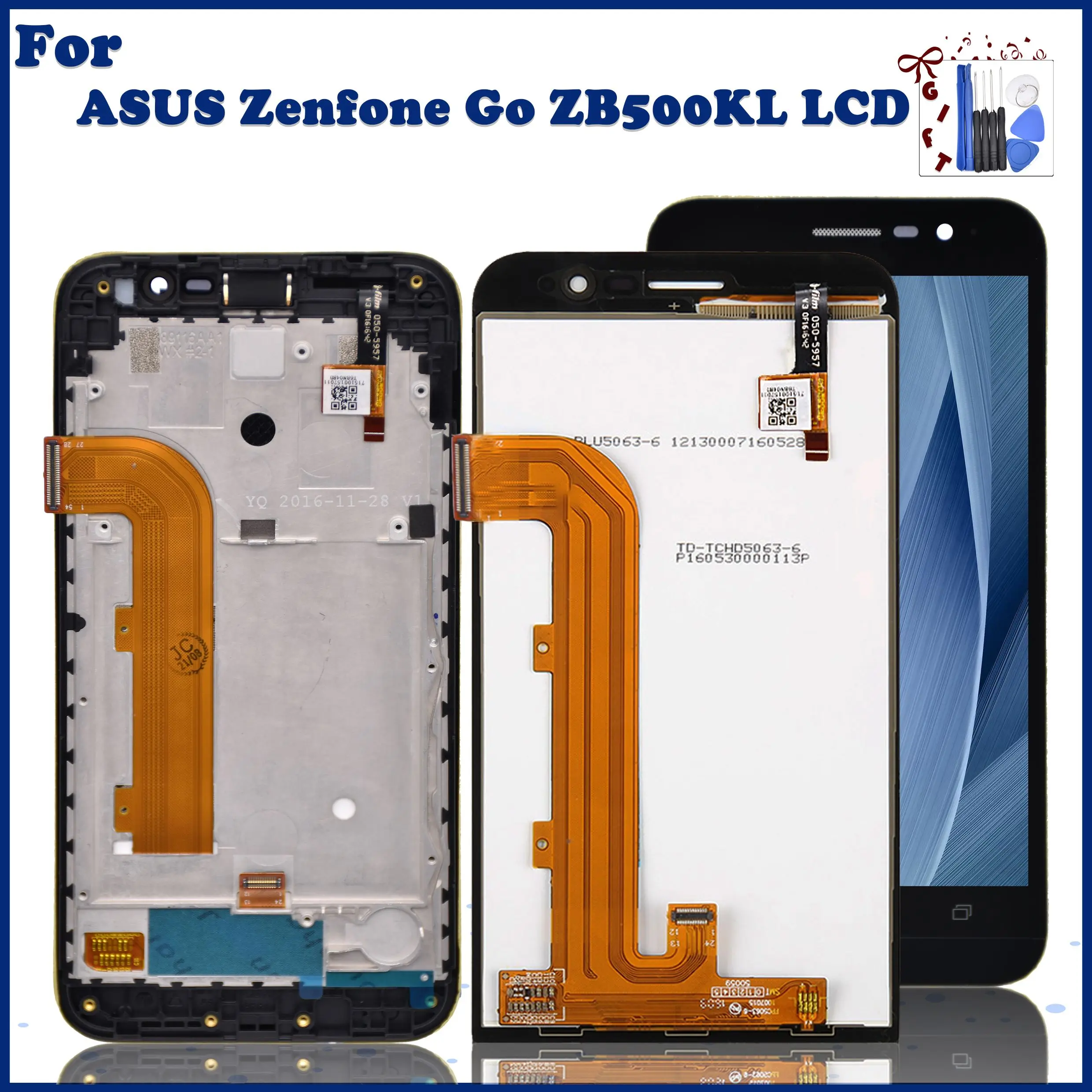 Original For Zenfone Go ZB500KL LCD Display Touch Screen with Frame Digitizer Assembly For ASUS ZB500KL X00AD+Frame Replacement