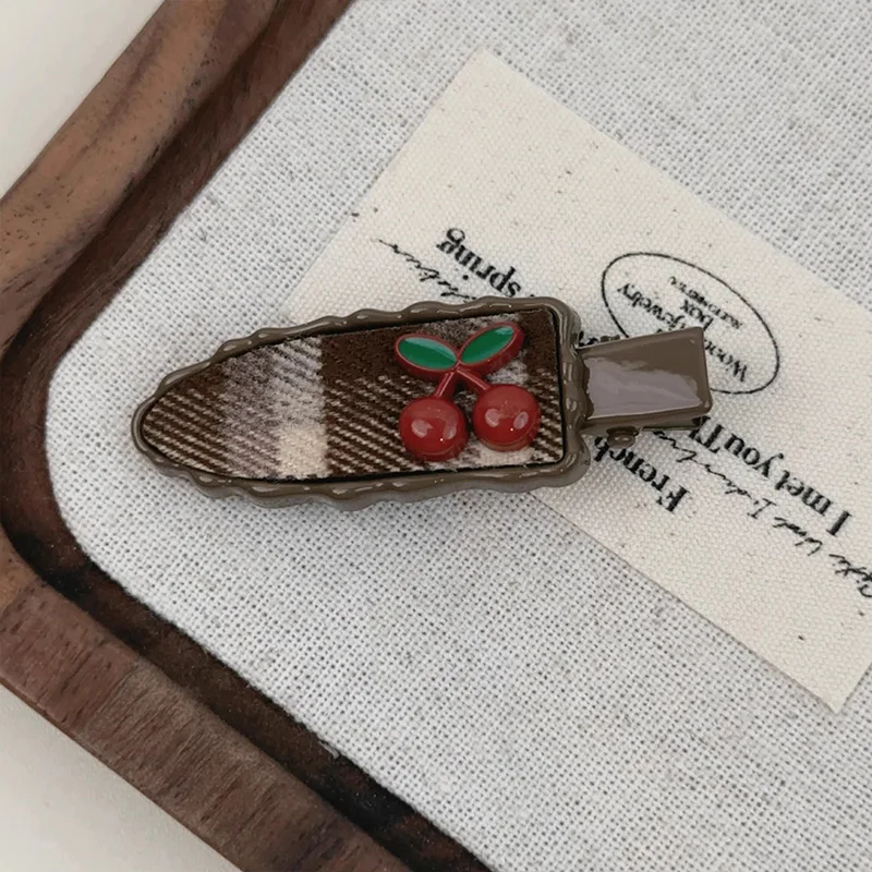 Заколка для волос в клетку Cherry Flat No Crease женщин и девочек милое украшение боковая
