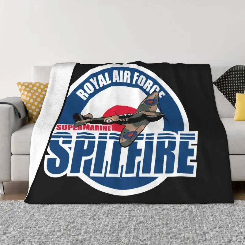 

RAF Spitfire Patch Royal Air Force Blanket Fleece Flannel Supermarine Airplane WW2 War Plane Pilot Aircraft Throw Blankets Couch