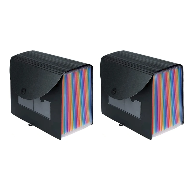 

2X Expanding File Folder 24 Pockets Portable Rainbow A4 File Organiser Self Standing Accordion Document Filing Box