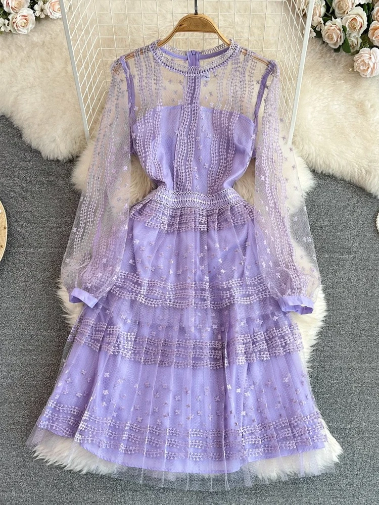 Женское винтажное элегантное платье в стиле пляжной вечеринки осеннее кружевное