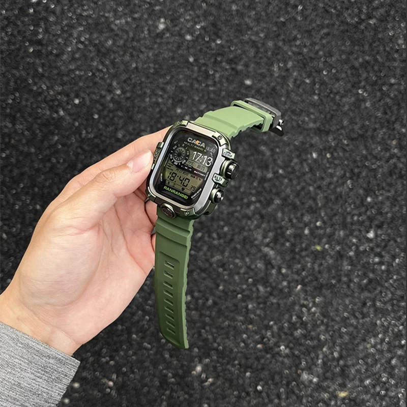 Бронированный металлический корпус + ремешок для Apple Watch Ultra 10 9 8 7 6 5 4 HD Стекло Водонепроницаемый защитный чехол для iWatch 44 мм 45 мм 46 мм 49 мм (art.: 3920cef591aca) - 3920cef591aca