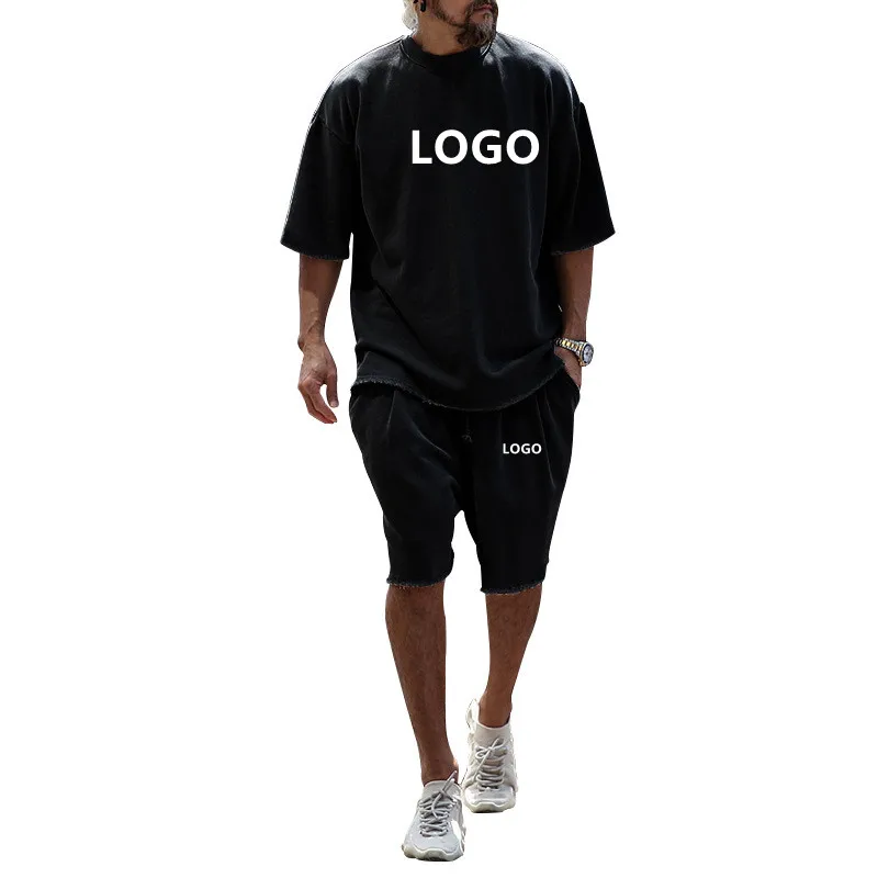 Custom Logo Men Summer Casual T-Shirt & Shorts 2 Piece Sets  Joggers Fashion Two Piece Tracksuit Set Outfits