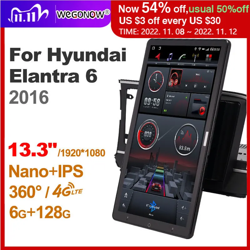 

10,1-дюймовый Ownice 1Din Android 13,3 автомобильное радио 360 панорама для Hyundai Elantra 6 2016 Авто аудио SPDIF вращающийся 4G LTE без DVD
