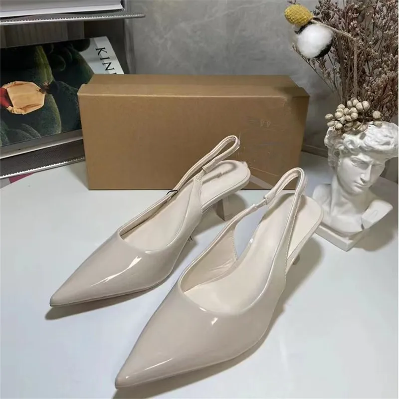 

Женские туфли на высоком каблуке PB & ZA, лакированная кожа, заостренный носок, тонкий ремешок, однотонные, на весну