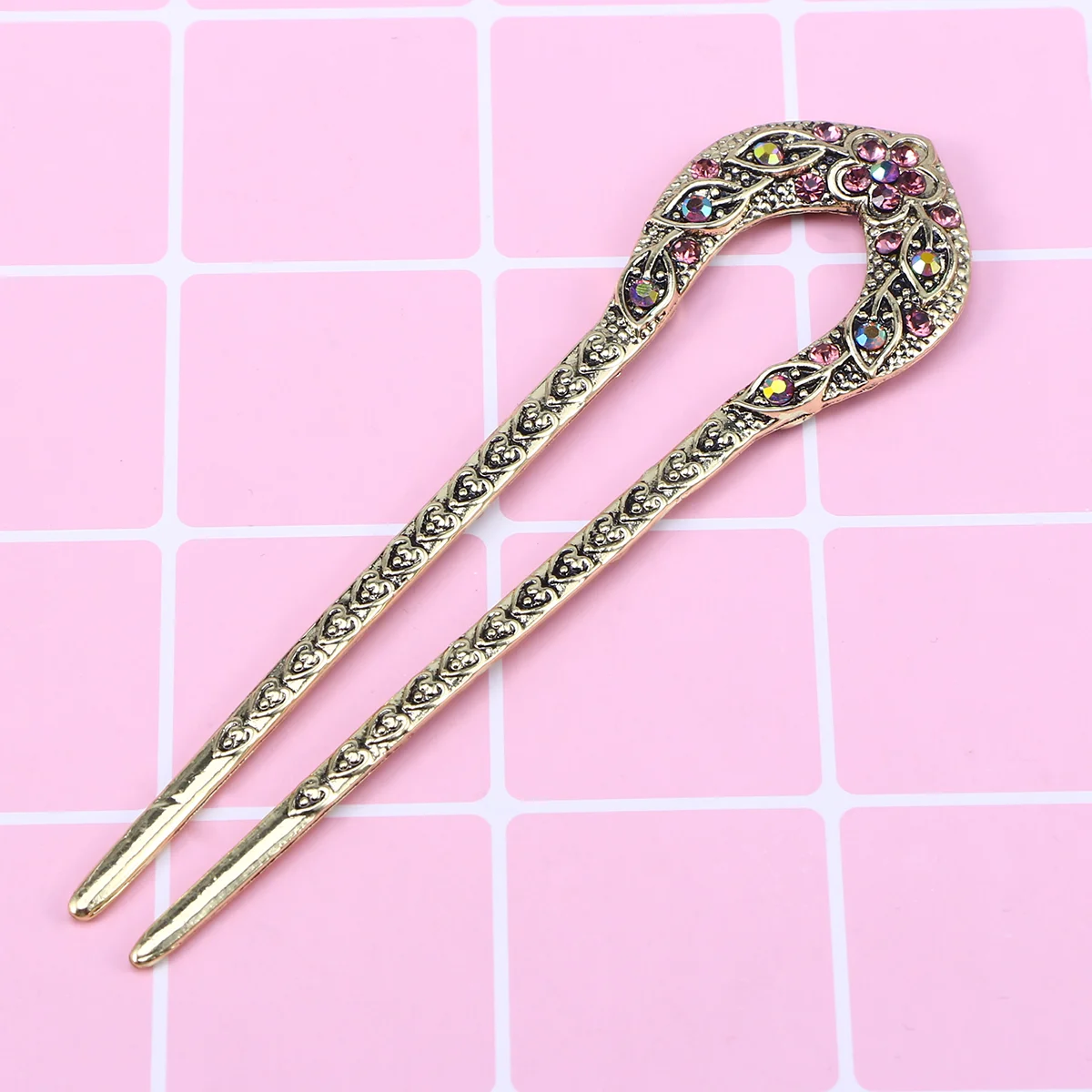 

U Shaped Hair Pin Crystal Clip Vintage Bookmarks Accessories Chignon HairPin Double Prong Miss