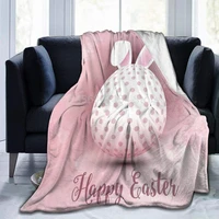 happy easter rabbit eggs pink super soft flannel bed blanket perfect home decor for couch chair sofa living room